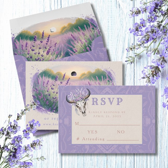 Lavender Fields Western Boho Wedding Carte RSVP (Créateur téléchargé)