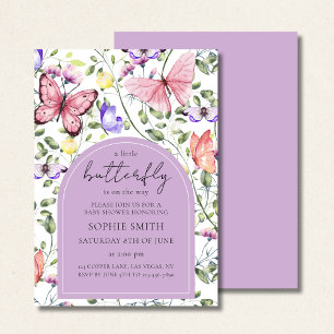 Lavender flatternder Schmetterling Grün Babyparty Einladung