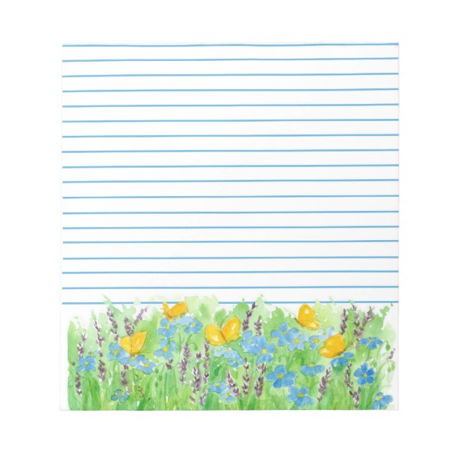 Lavender Flax Wildflowers Orange Butterfly Notizblock (Vorderseite)