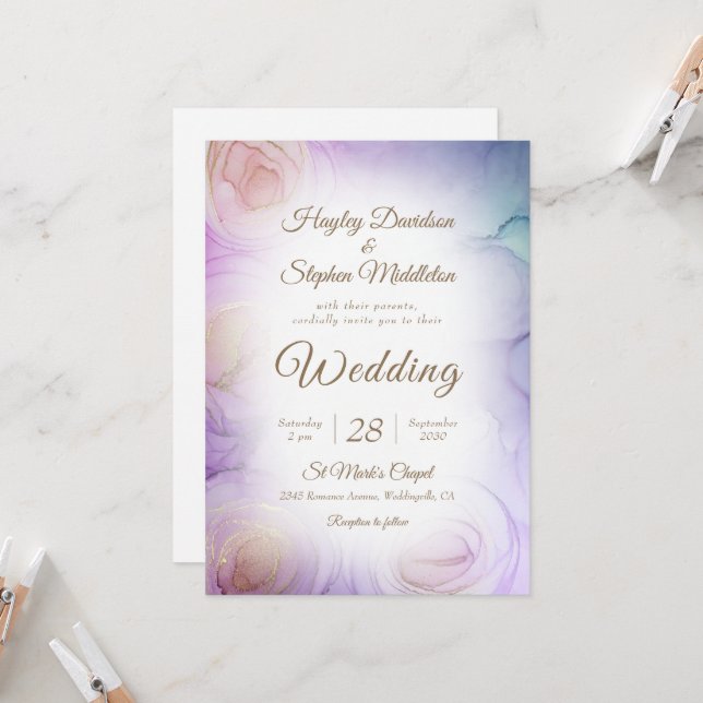 Lavender Floral Abstrakt Hochzeitseinladung Einladung (Vorderseite/Rückseite Beispiel)