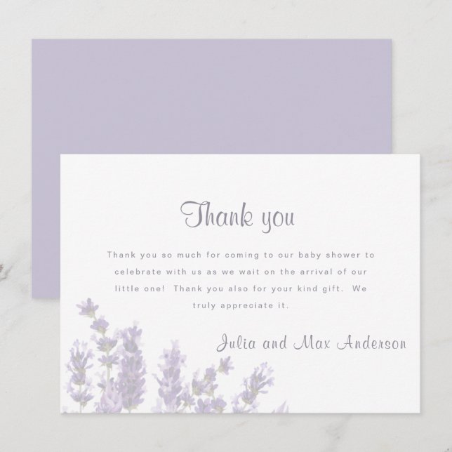 Lavender Floral Baby Dusche Vielen Dank Einladung (Vorne/Hinten)