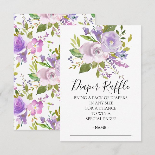 Lavender Floral Baby Duschkabine Windelwanne Raffl Einladung (Vorne/Hinten)