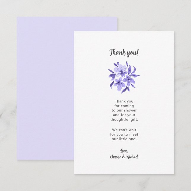 Lavender Floral Babydusche vielen Dank Dankeskarte (Vorne/Hinten)
