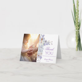 Lavender Floral Baptism Photo Thank You Card Dankeskarte