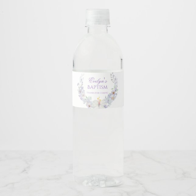 Lavender Floral Baptism Water Bottle Label (Vorderseite)