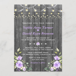 Lavender Floral Barn Holz String Lights Hochzeit Einladung
