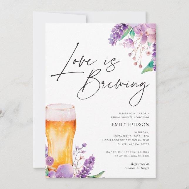 Lavender Floral Bière Bridal Showeuse Invitation (Devant)