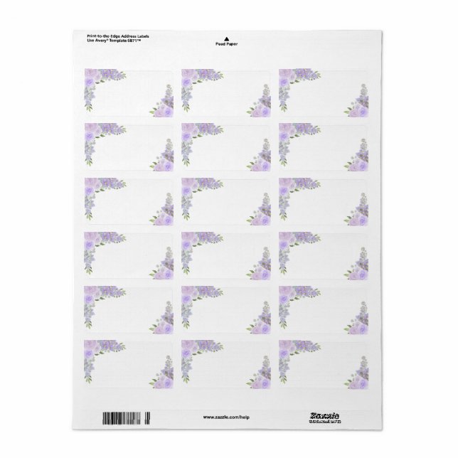 Lavender Floral Blank DIY Hochzeitsadresse Adressaufkleber (Vorne)