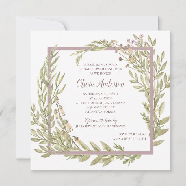 Lavender Floral Border Bridal Luncheon Einladung (Vorderseite)