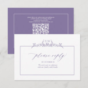 Lavender Floral Border Monogram Wedding RSVP Karte