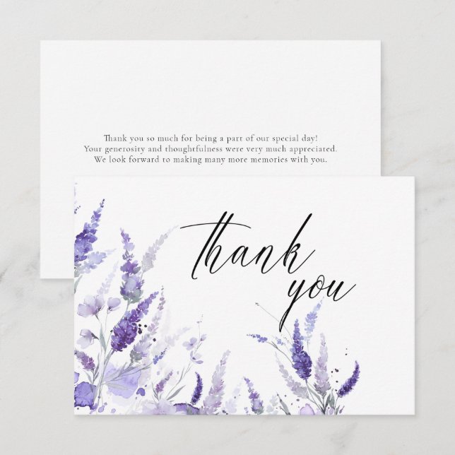 Lavender Floral Botanical Lilac Mauve Wedding Dankeskarte (Vorne/Hinten)