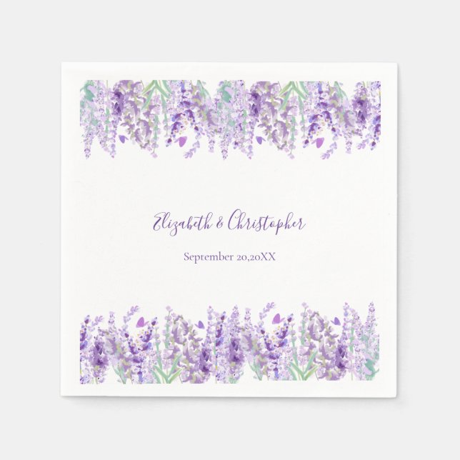 Lavender Floral Botanische Grüne Hochzeit Serviette (Vorderseite)
