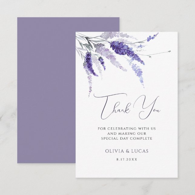 Lavender Floral Botanische Wildblumen Boho Wedding Dankeskarte (Vorne/Hinten)