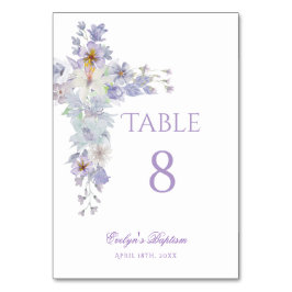 Lavender Floral Cross Baptism Table Number Tischnummer