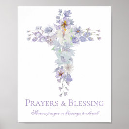 Lavender Floral Cross Baptism Welcome Poster