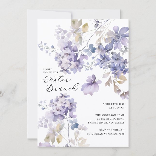 Lavender Floral Easter Brunch Invitation Einladung (Vorderseite)