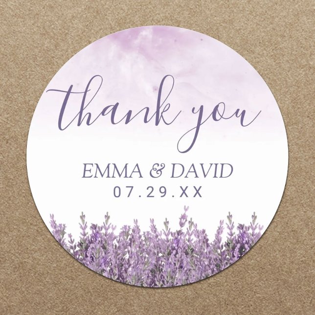 Lavender Floral Elegant Wedding Vielen Dank Runder Aufkleber (Von Creator hochgeladen)
