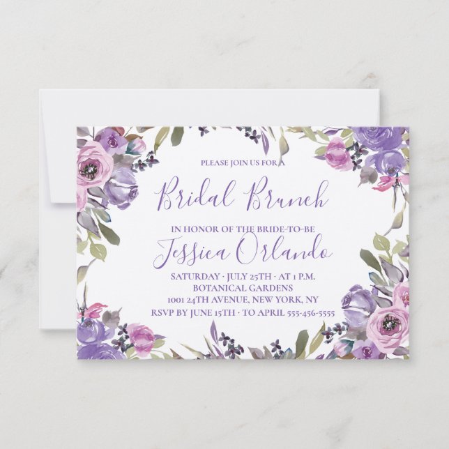 Lavender Floral Elegantes Script Bridal Brunch Einladung (Vorderseite)