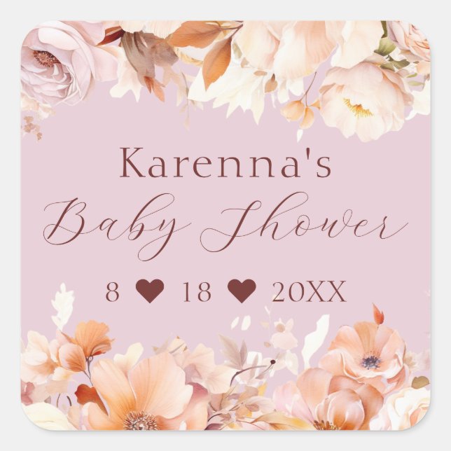 Lavender Floral Fall Babydusche Umschlag Aufkleber (Vorderseite)
