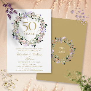 Lavender Floral Garland 50. Hochzeitstag Einladung