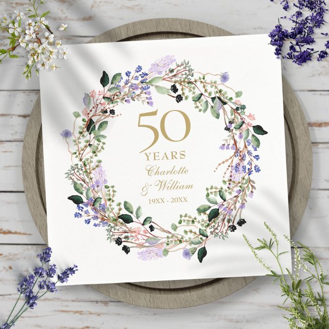 Lavender Floral Garland 50. Hochzeitstag Serviette (Lavender Floral Garland 50th Wedding Anniversary Napkins)