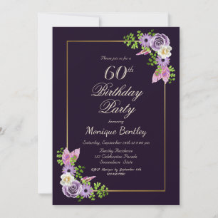 Lavender Floral Gold Border Lila 60. Geburtstag Einladung
