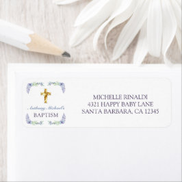 Lavender Floral Gold Cross Baby Taufadresse