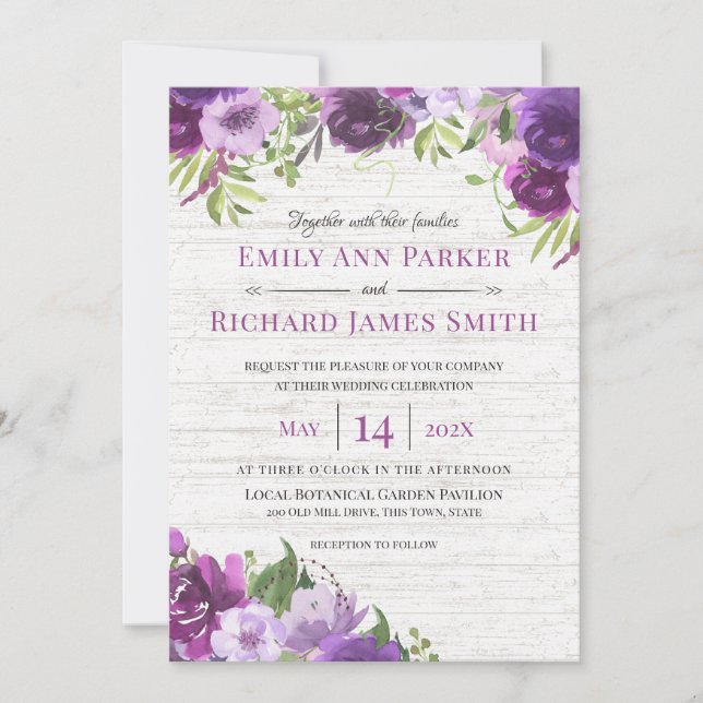 Lavender Floral Grange Faire-part de mariage (Devant)