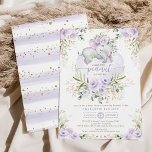 Lavender Floral Greenery Gold Elephant Baby Dusche Einladung<br><div class="desc">Herzlich willkommen in dieser hübschen Babydusche. Mit femininen Lavendel-Rose, weicher botanischer Vegetation in Grün und Gold und einem bezaubernden Babyelefanten, der auf einem schwimmenden lila Herzballon schläft. Klicken Sie auf die Schaltfläche "Weitere Anpassung", wenn Sie den Stil und die Position des Textes neu ordnen und formatieren möchten. Das kommt mit...</div>