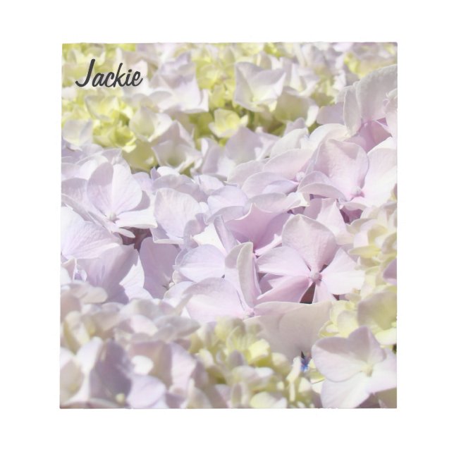 Lavender Floral Hydrangea Notepad Ihr Name benutze Notizblock (Vorderseite)