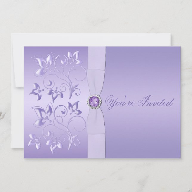 Lavender Floral Jeweled Wedding Einladung (Vorderseite)