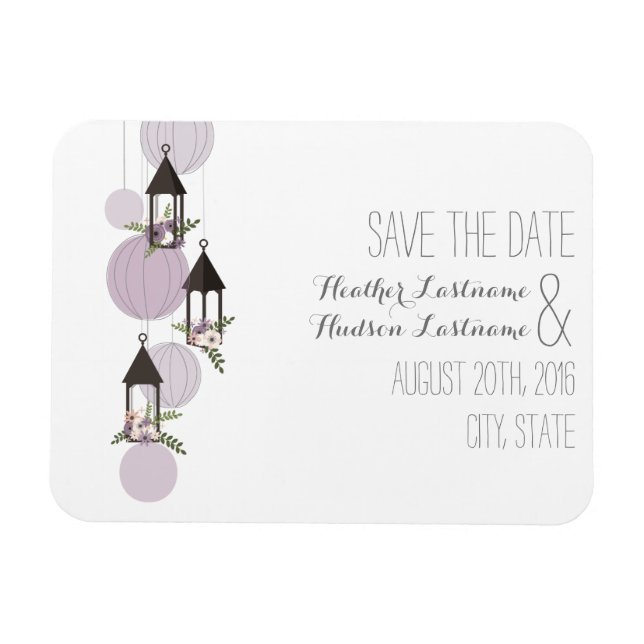 Lavender Floral Lanterns Save the Date Magnet (Horizontal)
