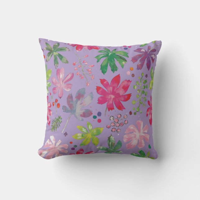 Lavender Floral Leaf Pattern Throw Pillow Kissen (Vorderseite)
