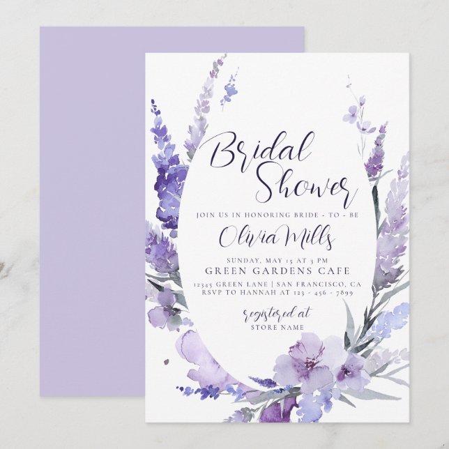 Lavender Floral Lilac Botanisches Brautparty Einladung (Vorne/Hinten)