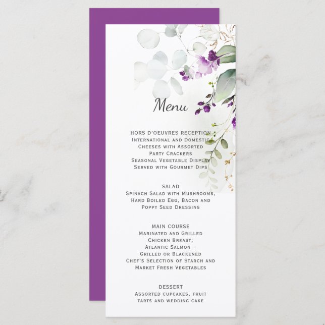 Lavender Floral Mariage Menu Purple Back (Devant / Derrière)