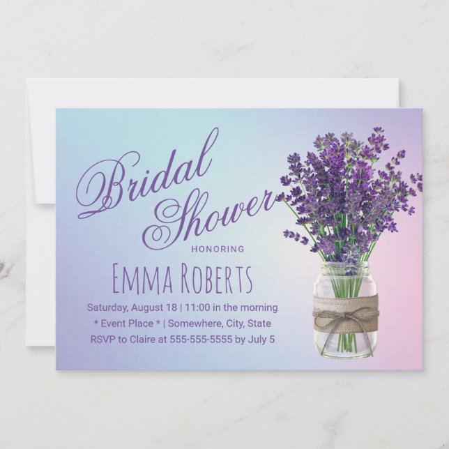 Lavender Floral Mason Jar Pastel Brautparty Einladung (Vorderseite)