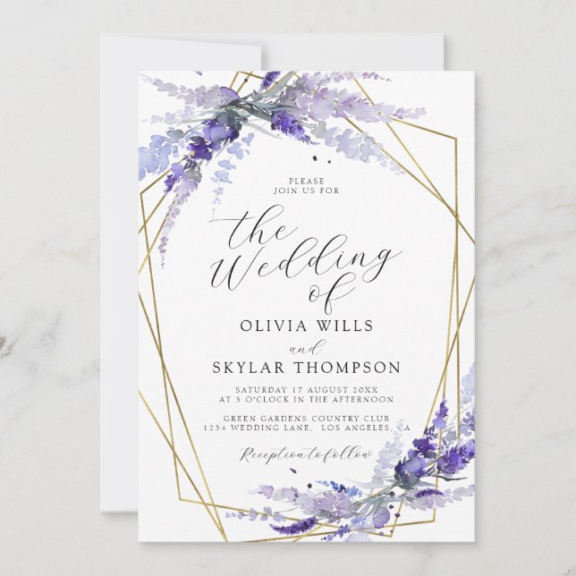 Lavender Floral Mauve Lila Lilac Wedding Einladung (Vorderseite)