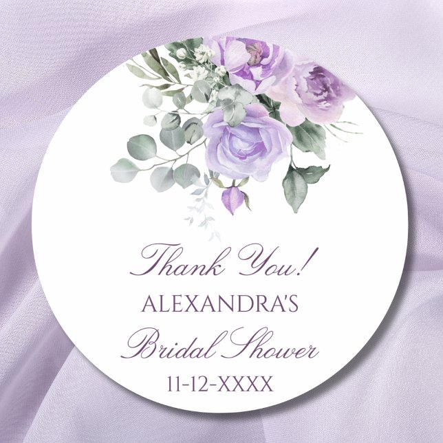 Lavender Floral Peony Brautparty Vielen Dank Runder Aufkleber (Von Creator hochgeladen)