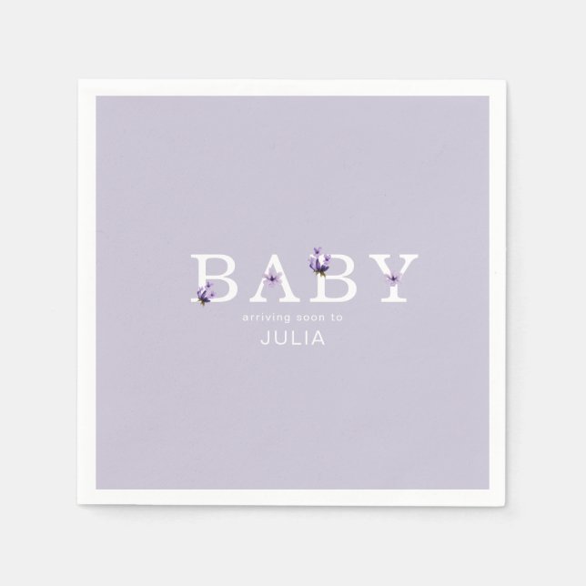 Lavender Floral Personalisiert Baby Showcocktail Serviette (Vorderseite)