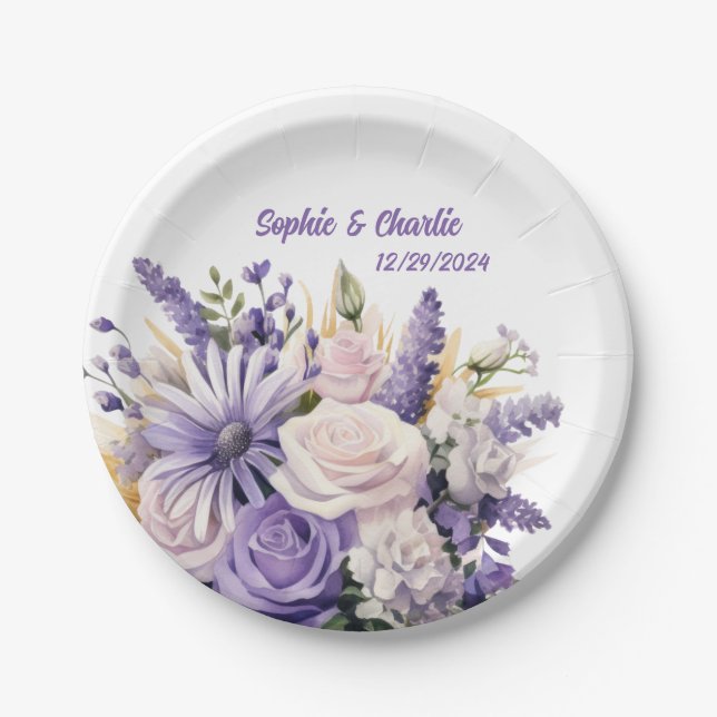 Lavender Floral Personalisiert Wedding Teller (Vorderseite)