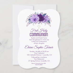 Lavender Floral Plum Lila Erste Heilige Kommune Einladung