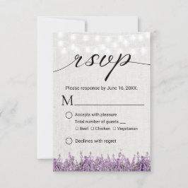Lavender Floral Rustic Linen Wedding RSVP Karte