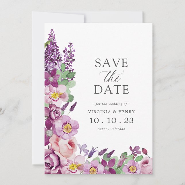 Lavender Floral Save The Date (Vorderseite)