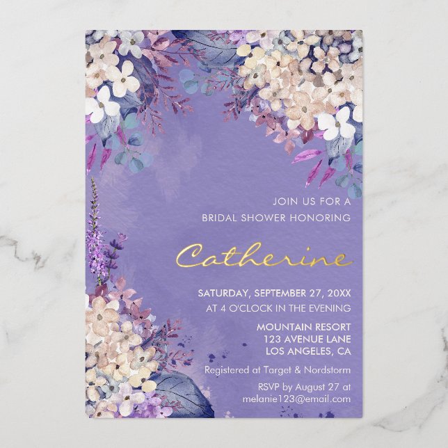 Lavender Floral Spring Wedding Brautparty Folieneinladung (Vorderseite)
