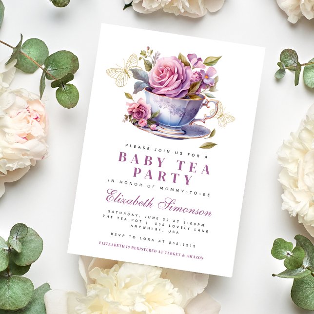 Lavender Floral Tea Cup Baby Tee Party Babydusche Einladung (Lavender Floral Tea Cup Baby Tea Party Baby Shower Invitation #babyteaparty #babyshowerteaparty
)