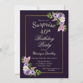 Lavender Floral Überraschung 40. Geburtstag Party Einladung