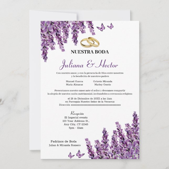 Lavender Floral Wedding Einladung (Vorderseite)
