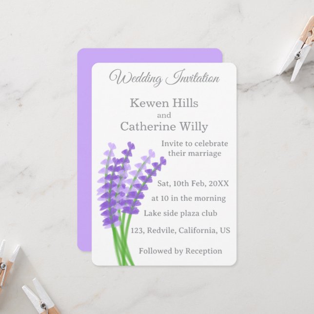Lavender Floral Wedding Invitation (Devant/Arrière en situation)