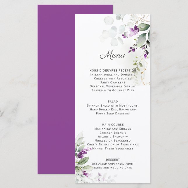 Lavender Floral Wedding Menu Menükarte (Vorne/Hinten)