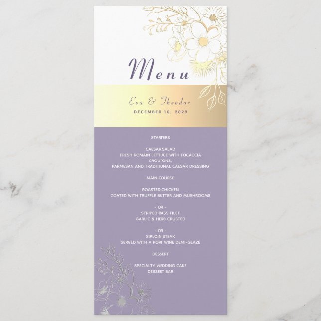Lavender Floral Wedding Menu Menükarte (Vorderseite)